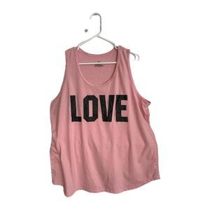 Bobbie Brooks Pink and Black "Love" Tank Top, 2X, Pre-owned